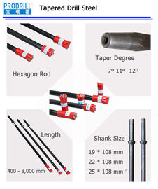 China Hex.19mm 108mm Carburized Anti-Wear Tapered Drill Rods for Mining supplier