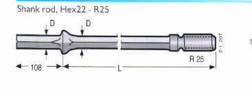 China Long life service and durable  Hex 22*108 R22, R25, R28, R32  threaded shank rod for stone working supplier