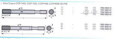 China Shank adapter COP1432, COP1532, COP1440, COP1838 HD/ME T38 435mm,T38 525mm supplier