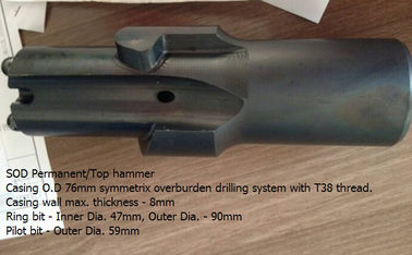 Top hammer Casing O.D 76mm symmetrix overburden drilling system with T38 thread supplier