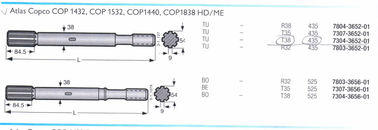 Shank adapter COP1432, COP1532, COP1440, COP1838 HD/ME T38 435mm,T38 525mm supplier